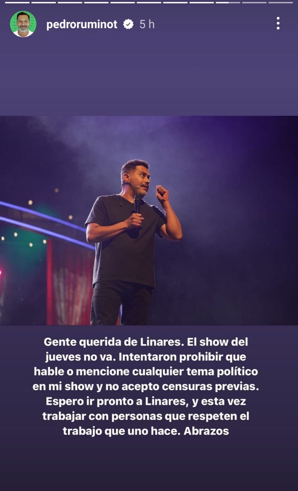Pedro Ruminot reveló sus razones para no participar en un evento en Linares.