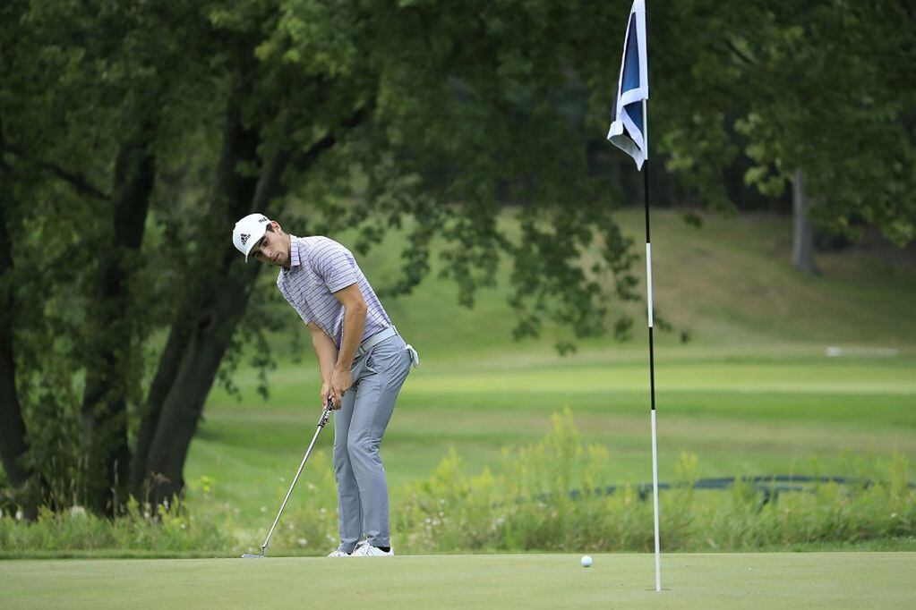 OLYMPIA FIELDS, ILLINOIS - AUGUST 30: Joaquin Niemann of Chile putts on the 14th green during the final round of the BMW Championship on the North Course at Olympia Fields Country Club on August 30, 2020 in Olympia Fields, Illinois.   Andy Lyons/Getty Images/AFP
== FOR NEWSPAPERS, INTERNET, TELCOS & TELEVISION USE ONLY ==