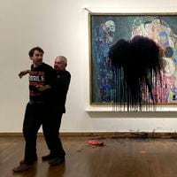 Nuevo ataque de activistas climáticos: arrojan líquido a un cuadro de Klimt en Austria