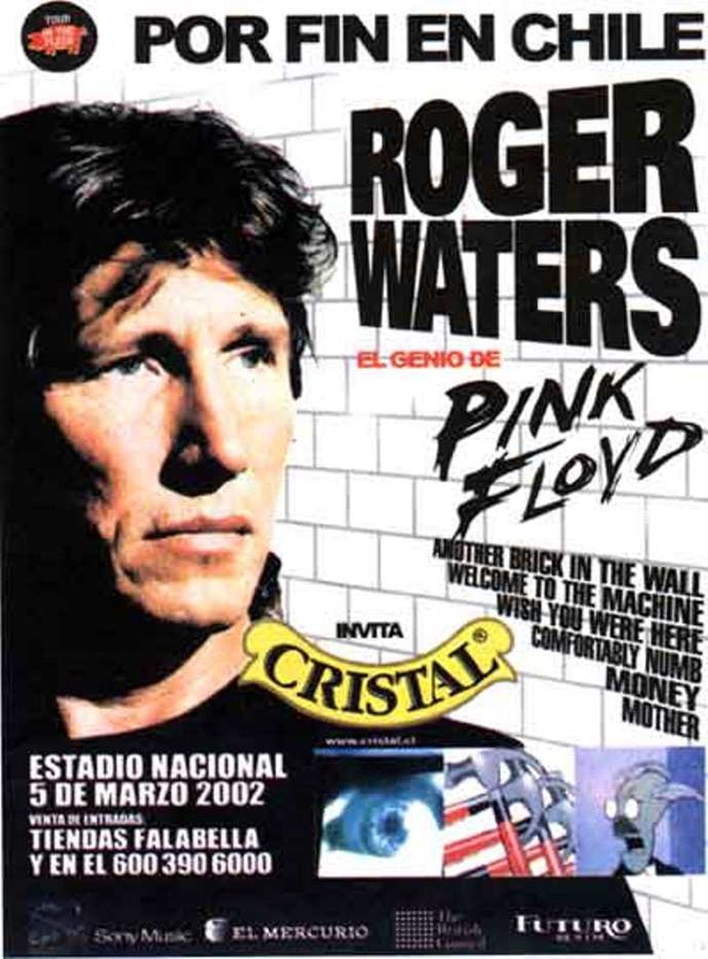 Afiche promocional del primer concierto de Roger Waters en Chile, en marzo del 2002.