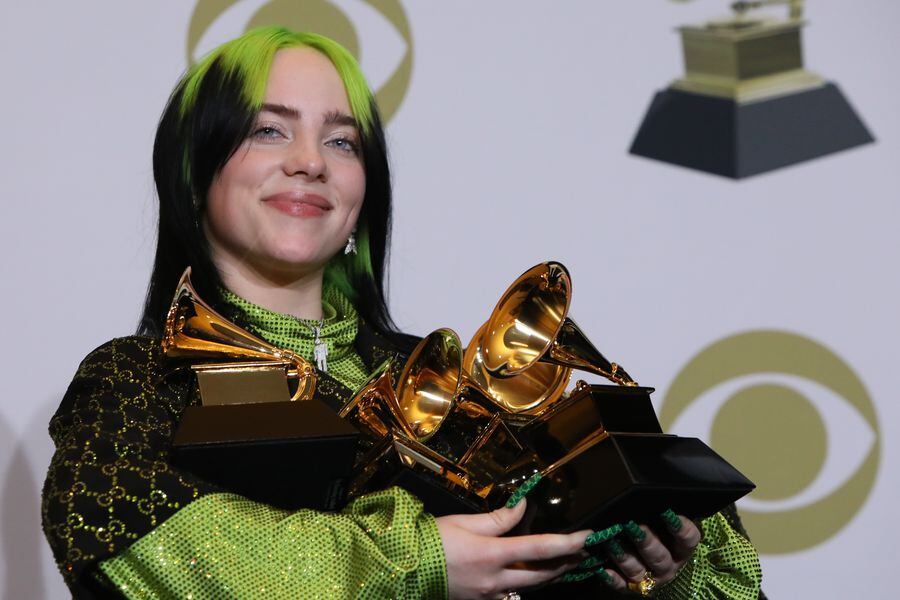 62nd Grammy Awards – Photo Room – Los Angeles, California, U.S., January 26, 2020 - Billie Eilish poses backstage with her awards