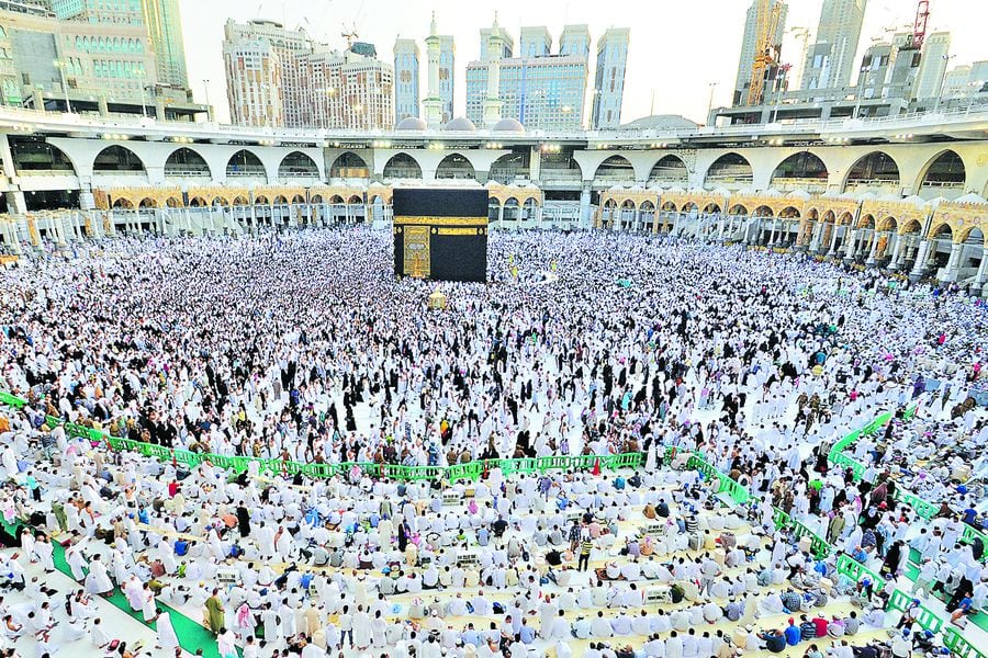 Muslims gather around the Kaaba inside the Grand Mosque during the holy fasting month of Ramadan in Mecca