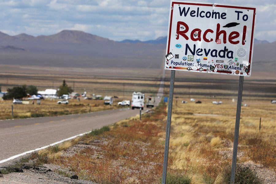 Traffic on Highway 375 as an influx of tourists responding to a call to 'storm' Area 51, a secretive U.S. military base believed by UFO enthusiasts to hold government secrets about extra-terrestrials, is expected in Rachel, Nevada