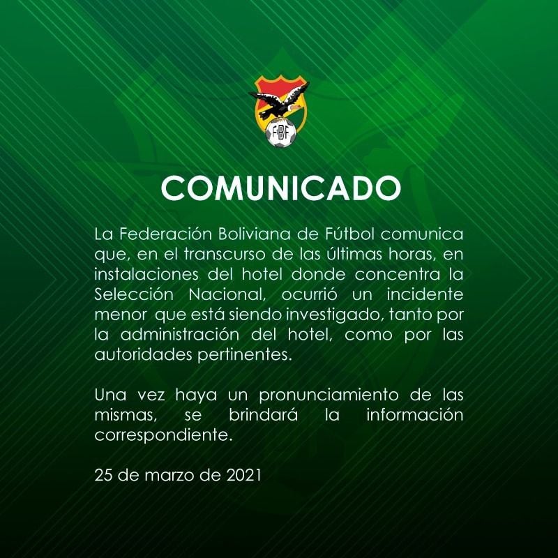 La Selección de Bolivia envió un comunicado en la previa al duelo frente a Chile.