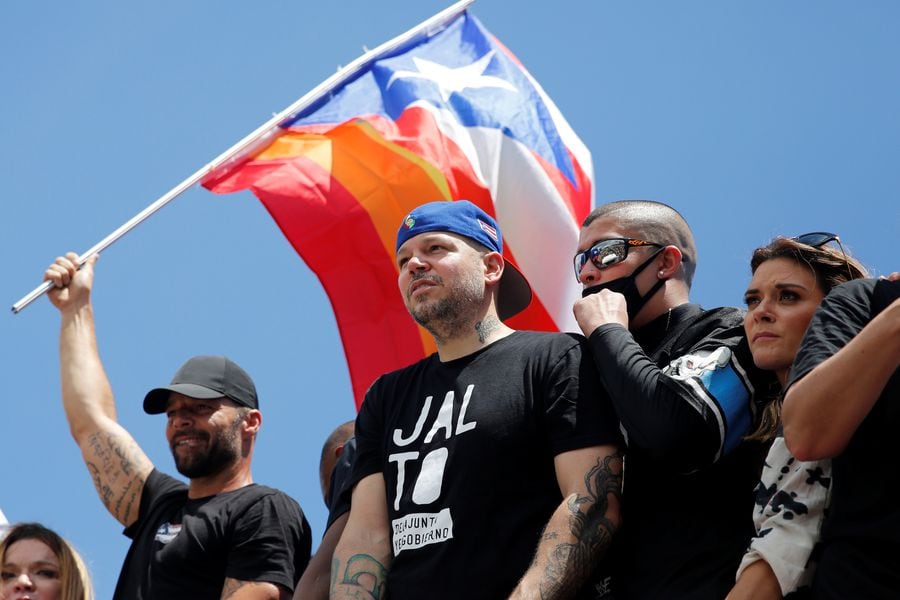 Puerto Rican celebrities including Residente, Bad Bunny and Ricky Martin join demonstrators during a protest calling for the resignation of Governor Ricardo Rossello in San Juan