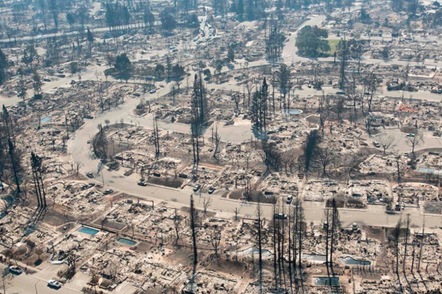 An aerial view shows burned properties in Santa Rosa