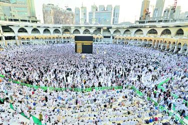 Muslims gather around the Kaaba inside the Grand Mosque during the holy fasting month of Ramadan in Mecca
