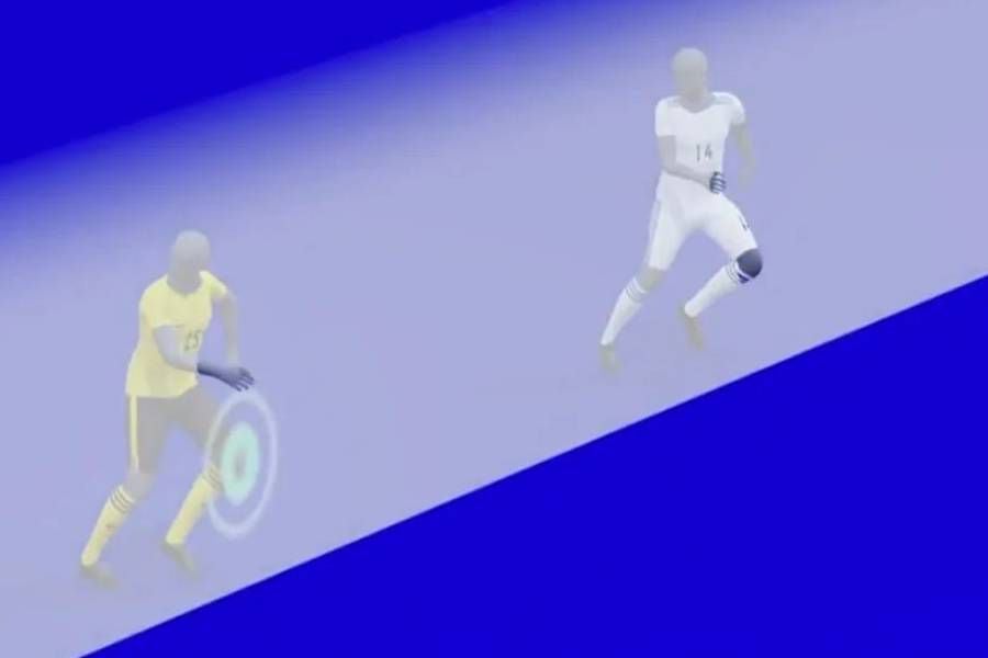 La proyección en 3D de los jugadores que determinó el fuera de juego del jugador de Copenhague.