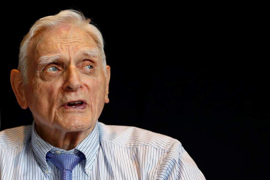 John B. Goodenough, 2019 Nobel Prize in Chemistry winner, attends a news conference in London