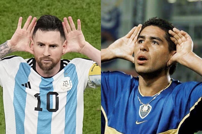 Lionel Messi repite la celebración de Juan Román Riquelme.