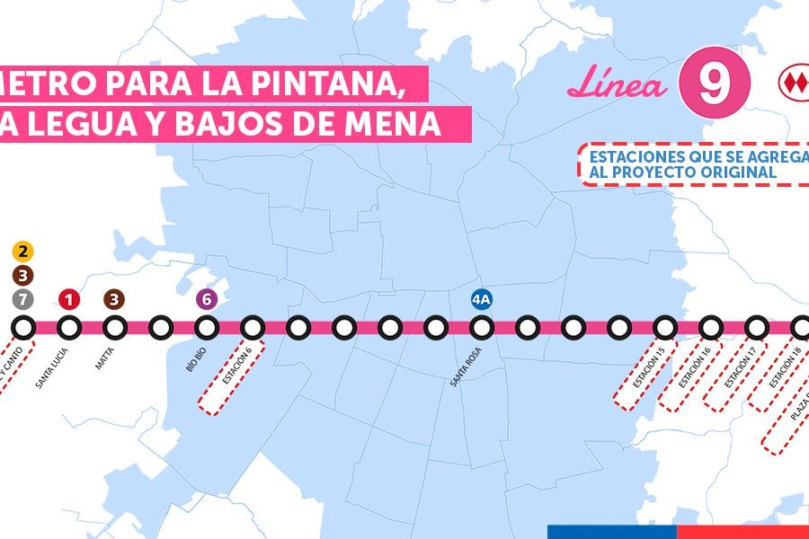 El nuevo trazado de la futura Línea 9 del Metro de Santiago considera 19 estaciones.