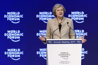 British Prime Minister Theresa May delivers a speech on the third day