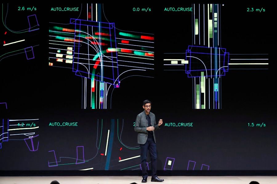 Google CEO Sundar Pichai speaks during a Google keynote address announcing a new video gaming streaming service named Stadia at the Gaming Developers Conference in San Francisco