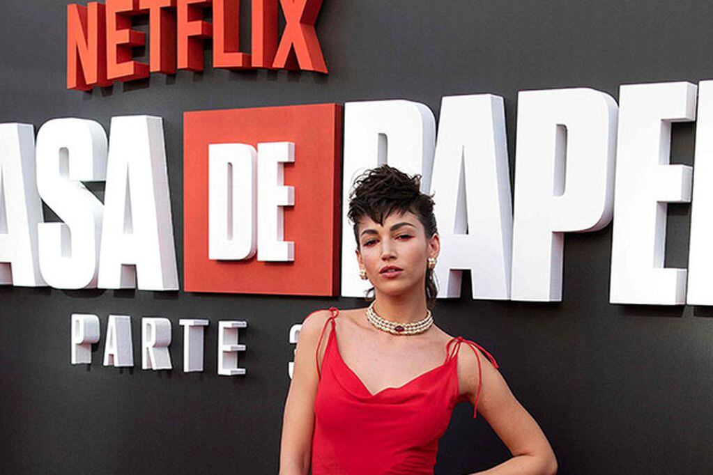 Spanish actress Ursula Corbero poses during a photocall for the presentation of Spanish TV show "La Casa de Papel" 3rd season  on July 11, 2019 in Madrid. / AFP / GABRIEL BOUYS
