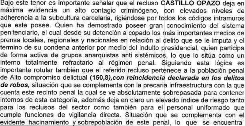 Gendarmería solicita traslado de Luis Castillo.