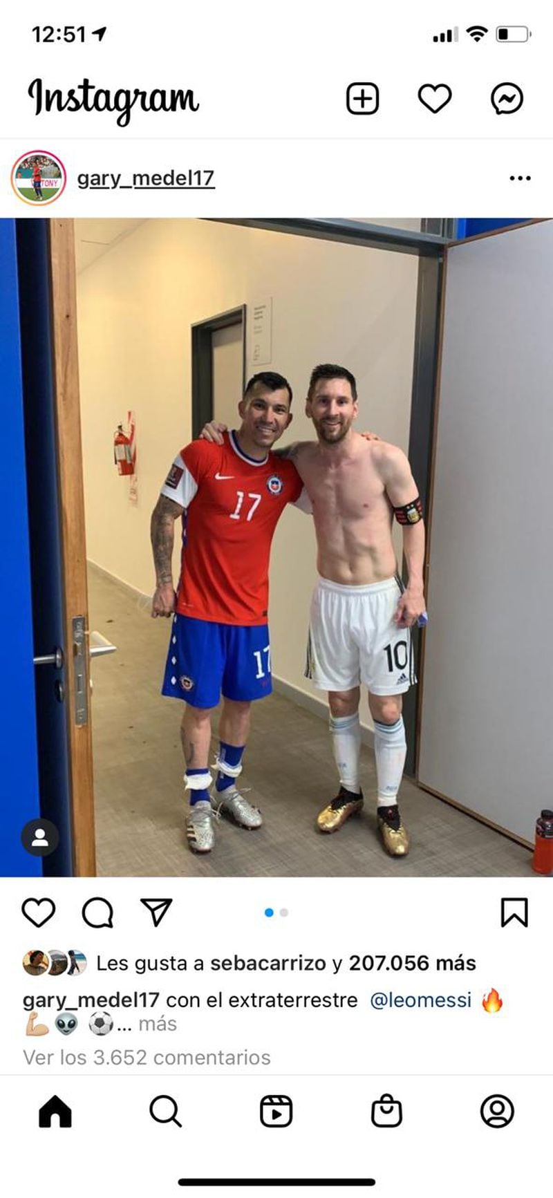 Gary Medel comparte en Instagram una imagen con Lionel Messi.