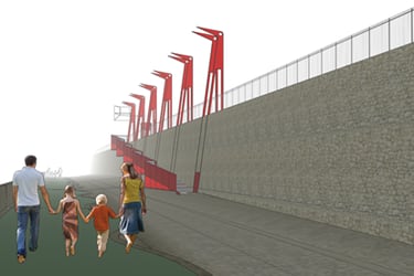 La propuesta busca transformar el lecho del Mapocho en espacio para peatones y ciclistas. Imagen: Intendencia Metropolitana