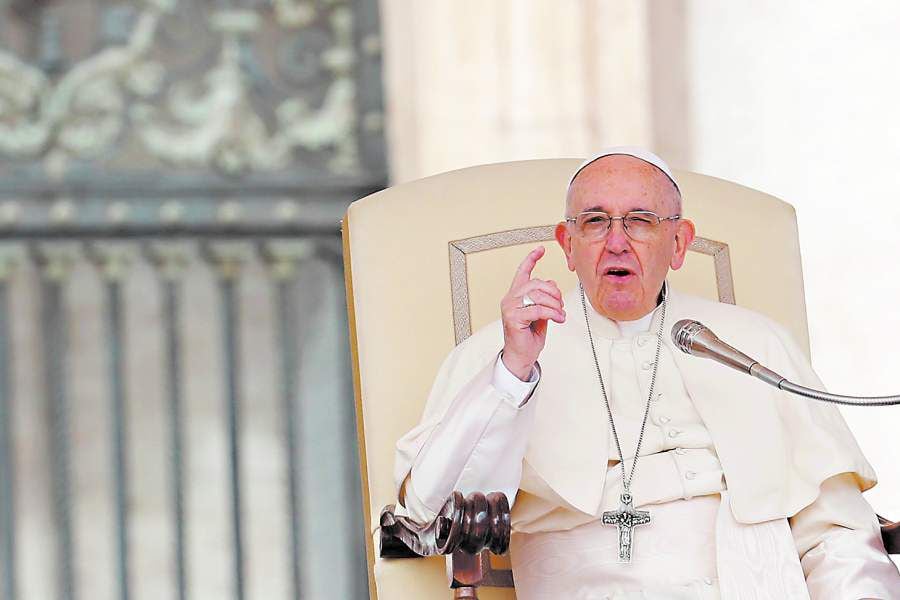 Pope Francis gestures during the Wednesday general audience in Saint Peter's square at the Vatican