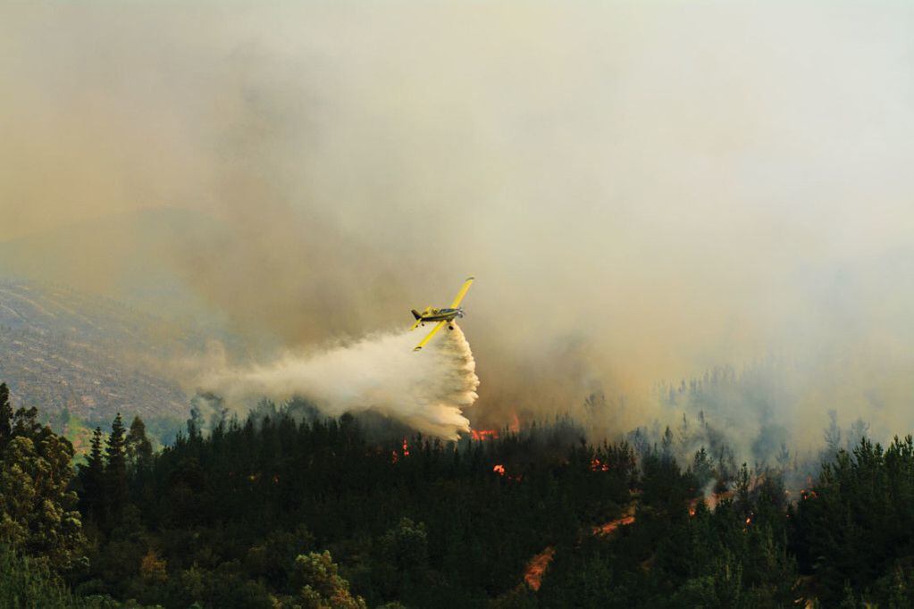 Chile no tiene ningún avión pesado para grandes incendios forestales. Solo avionetas y helicópteros.