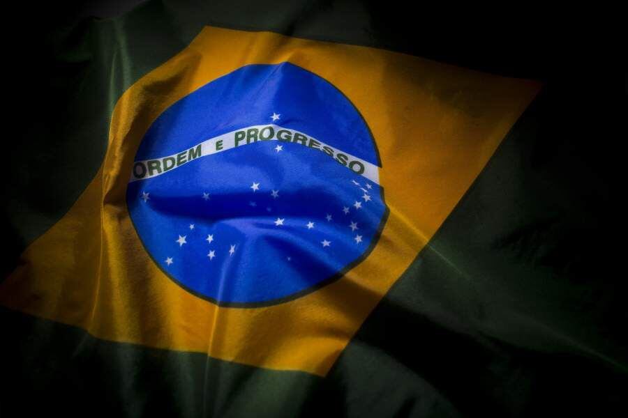 Brazilian Flag Displayed For A Photograph