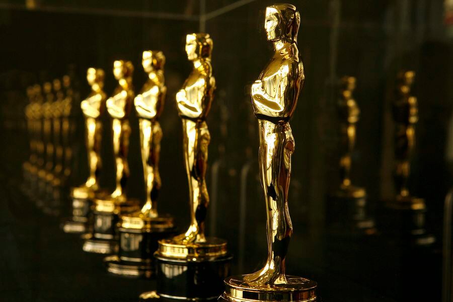 Actual Oscar statuettes to be presented during the 79th Annual Academy Awards sit in a display case in Hollywood