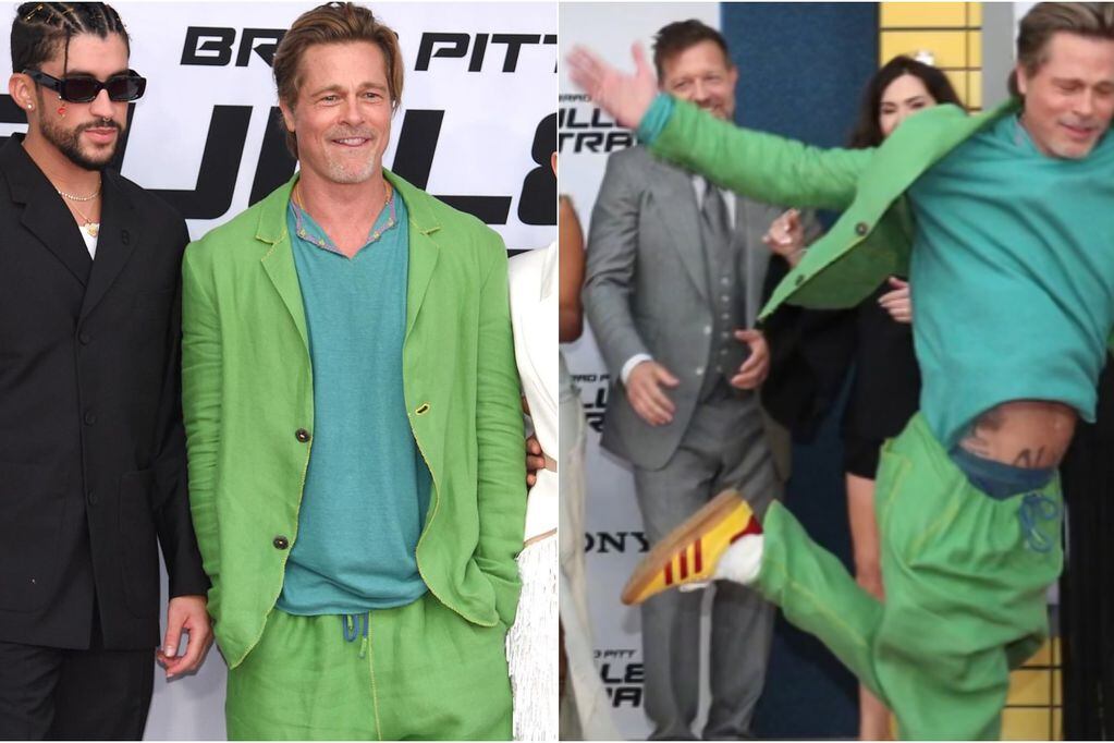 Brad Pitt y Bad Bunny en la premiere mundial de "Tren Bala".