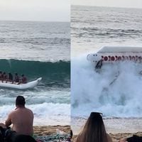 Una fuerte ola provoca el volcamiento de un banano inflable con bañistas a bordo en El Quisco