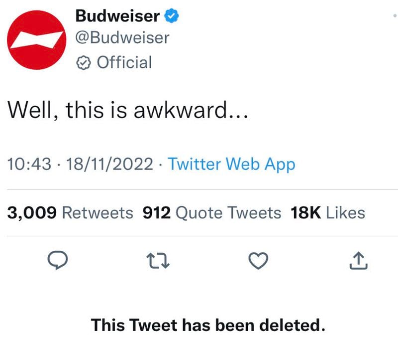 El tuit que Budweiser retiró.