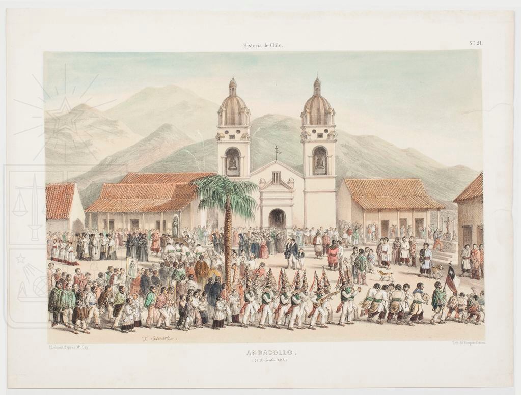 La celebración de la Virgen de Andacollo, 26 de diciembre de 1836. Imagen coloreada de la original de Claudio Gay.