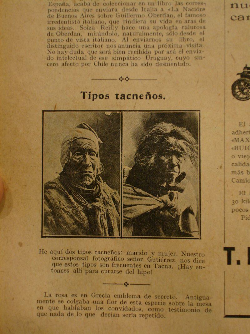 “Tipos tacneños”. Revista Sucesos N°775, 02 de Agosto de 1917.