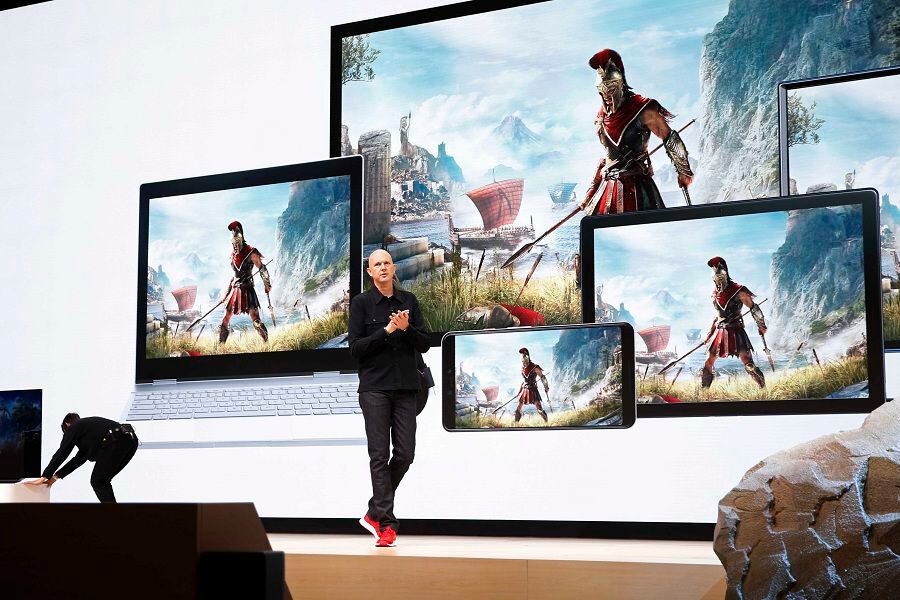 Google vice president and general manager Phil Harrison speaks during a Google keynote address announcing a new video gaming streaming service named Stadia at the Gaming Developers Conference in San Francisco