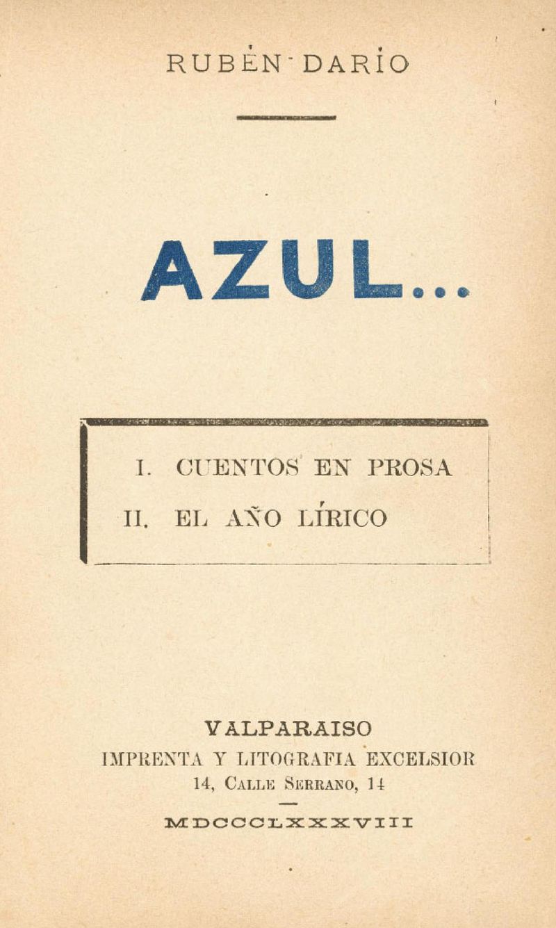Portada original de Azul..., novela icónica del modernismo hispanoamericano