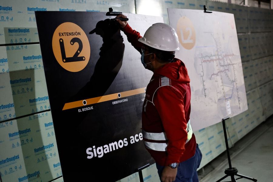 Obras de la extensión de la Línea 2 de Metro de Santiago en agosto de 2022.