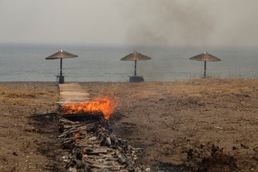 Ola de calor en Europa: Grecia enfrenta incendio forestal en balneario turístico de Vatera