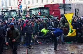Agricultores arrojan huevos al Parlamento Europeo y 1.300 tractores bloquean Bruselas