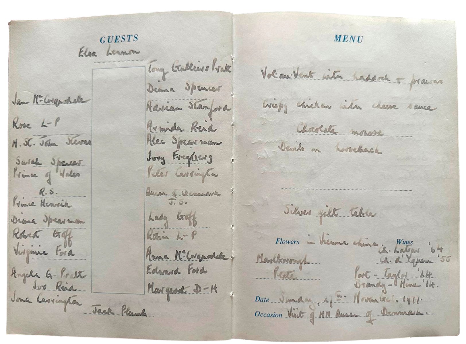 Registrados con entusiasmo: los detalles de la cena principal en Althorp durante el histórico fin de semana de 1977 en que se conocieron el príncipe Carlos y Diana. Foto: Penguin Random House