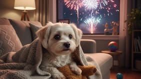 Cómo contener a tu perro durante los fuegos artificiales de Año Nuevo, según un veterinario