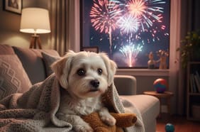 Cómo contener a tu perro durante los fuegos artificiales de Año Nuevo, según un veterinario