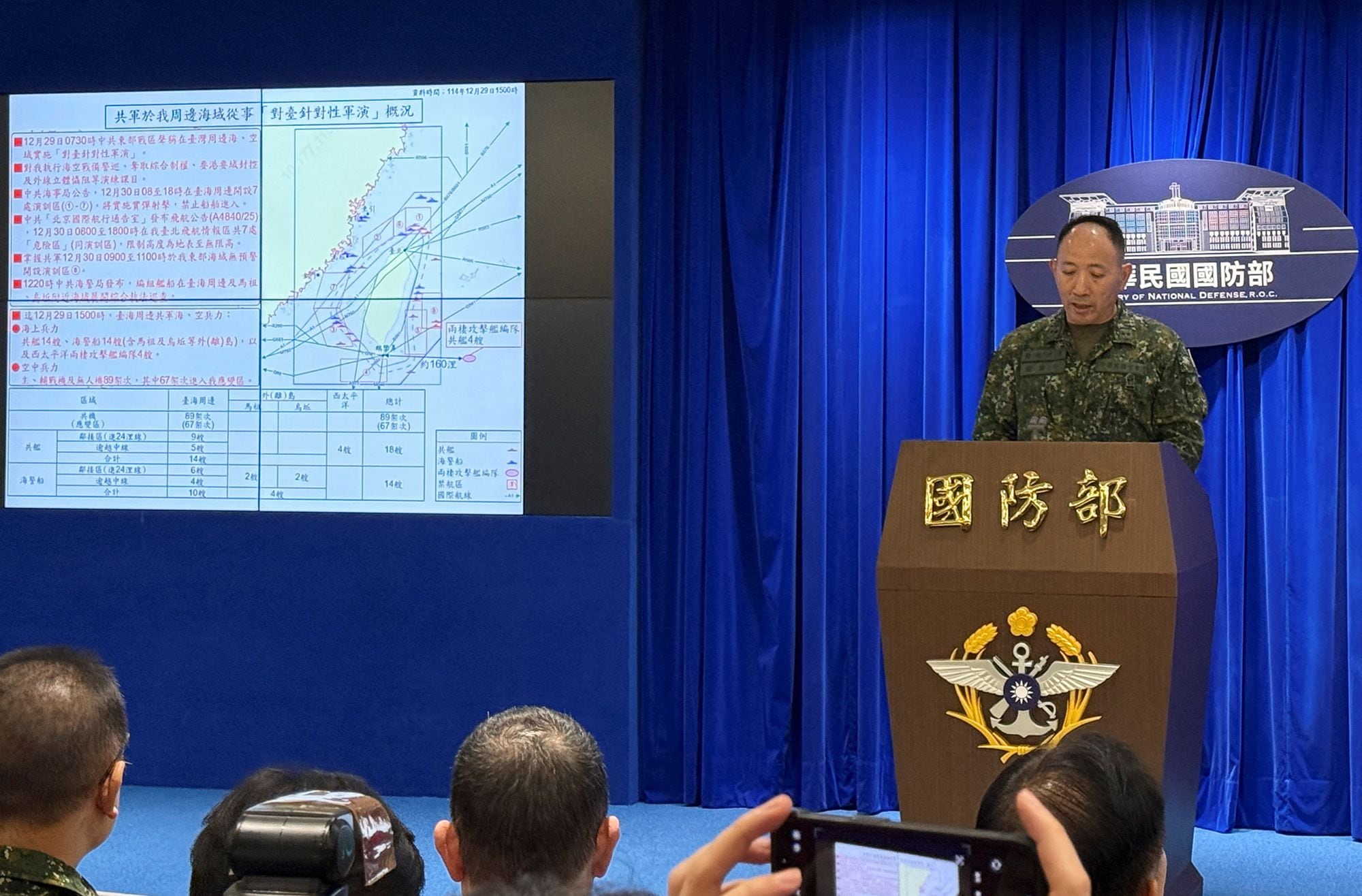 El alto funcionario de inteligencia del Ministerio de Defensa de Taiwán habla durante una conferencia de prensa, después de que China anunciara maniobras militares alrededor de la isla, el 1 de abril de 2025.
