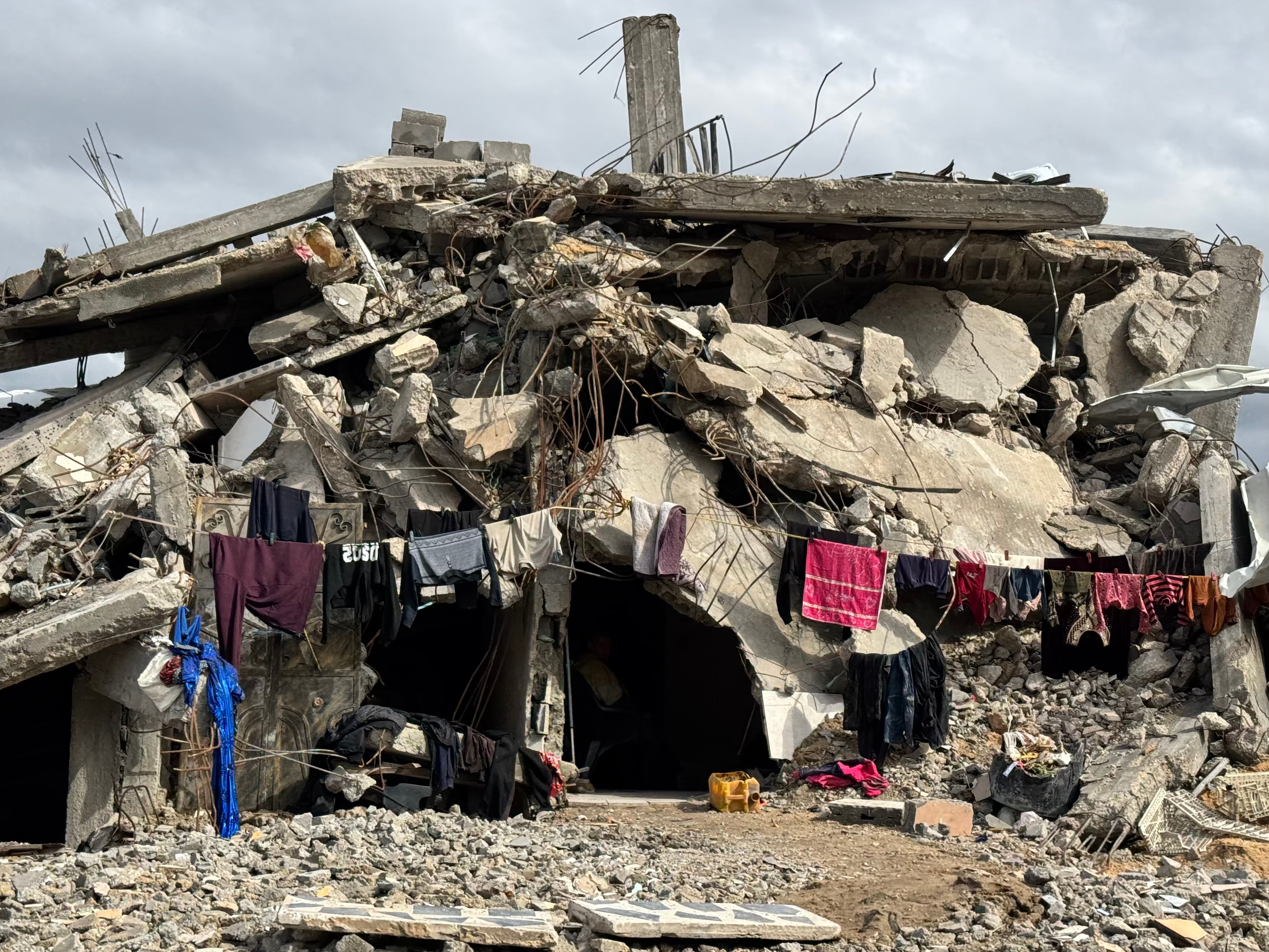 Palestinian family set up a place over the rubbles of their destroyed house to live in Beit Lahia city, north of Gaza strip.