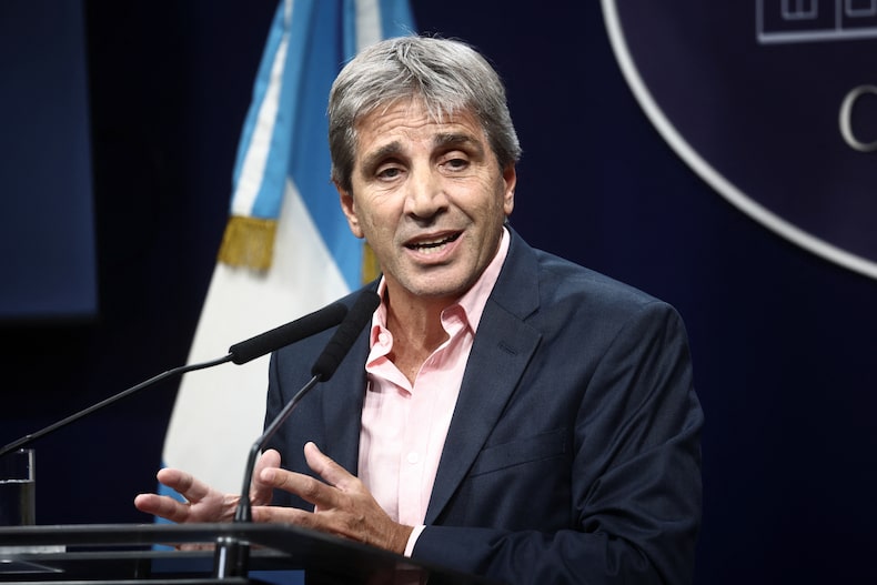 Argentina's Economy Minister Luis Caputo holds a press conference in Buenos Aires
