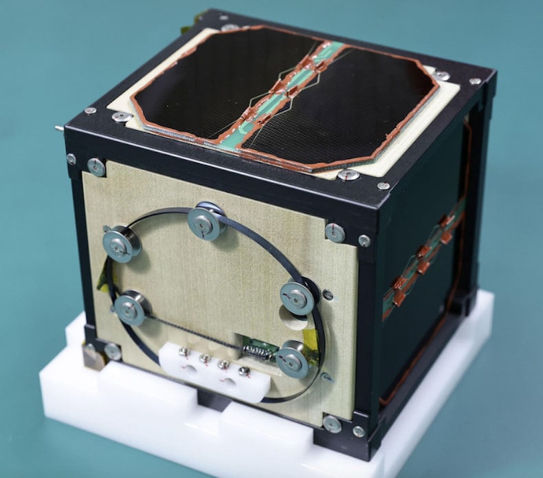 What does the first wooden satellite launched into space look like?