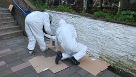 Por orden judicial: dos jóvenes pintan muro que ellos mismos rayaron en Puerto Montt