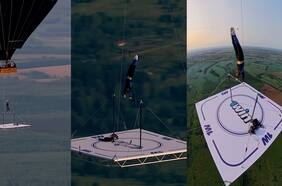 Gimnasta desafía a la muerte realizando acrobacias a 1500 metros de altura