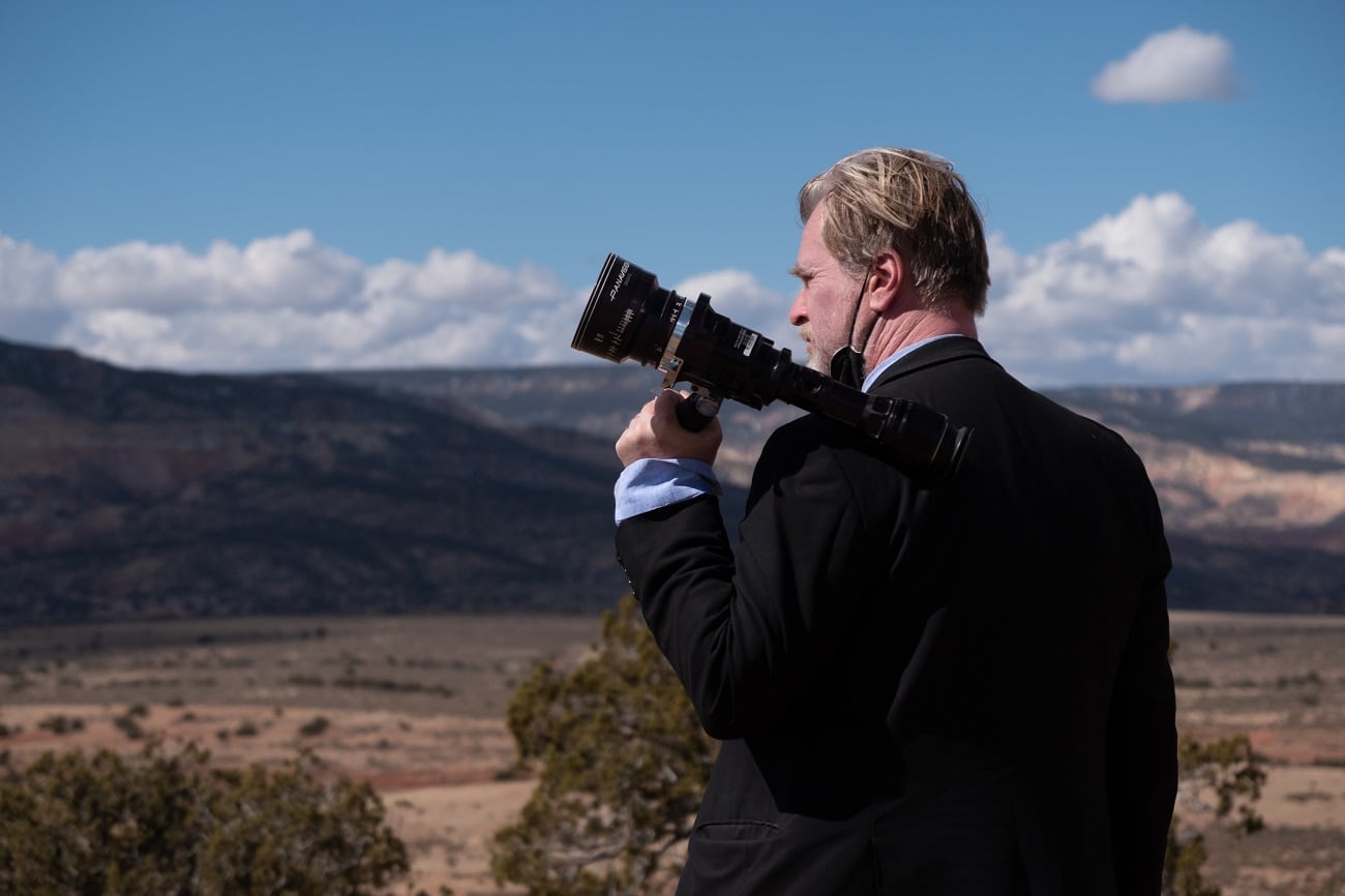 Writer, director, and producer Christopher Nolan on the set of OPPENHEIMER.