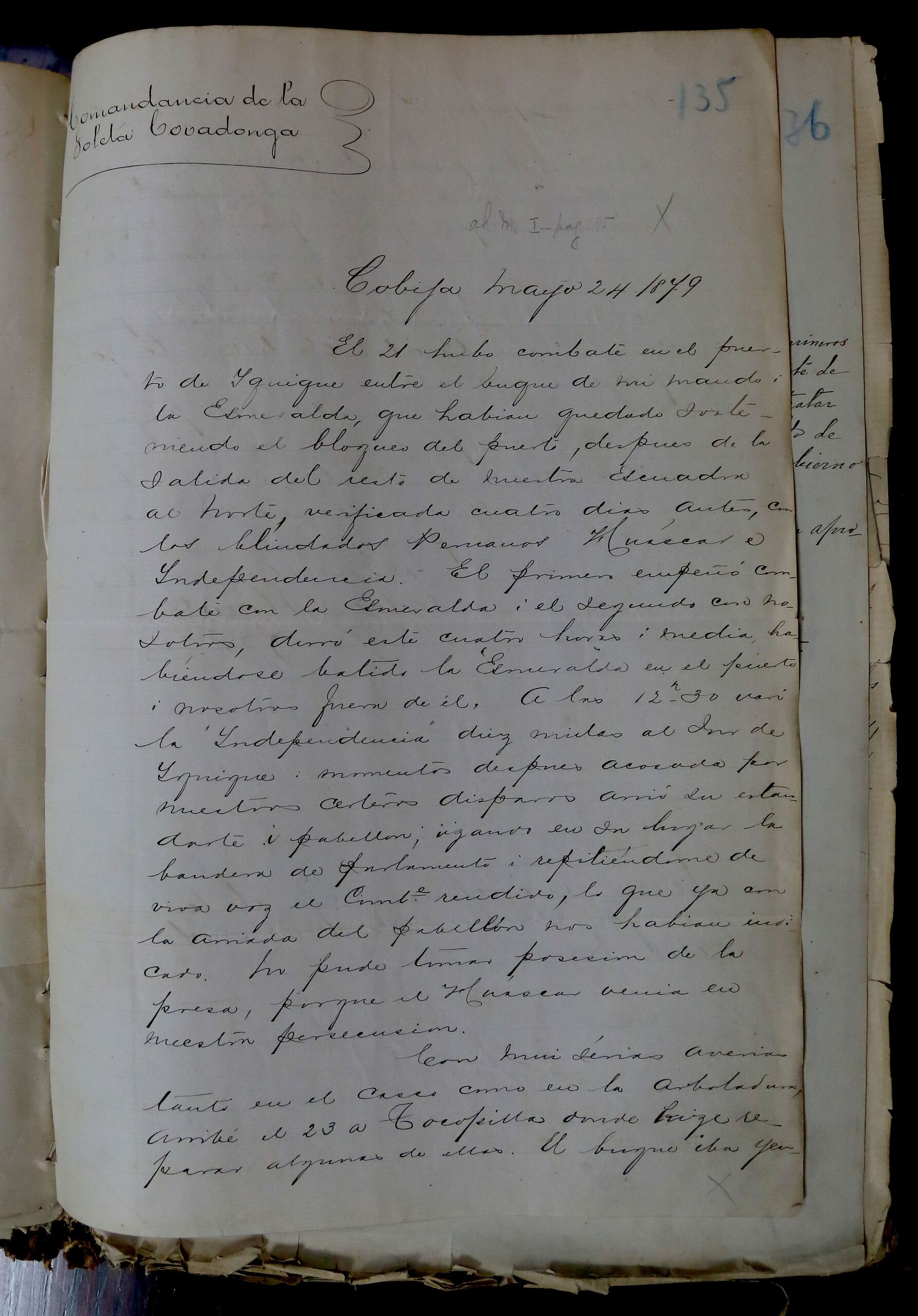 Detalla de la carta que se conserva en el archivo de l Ministerio de Defensa.