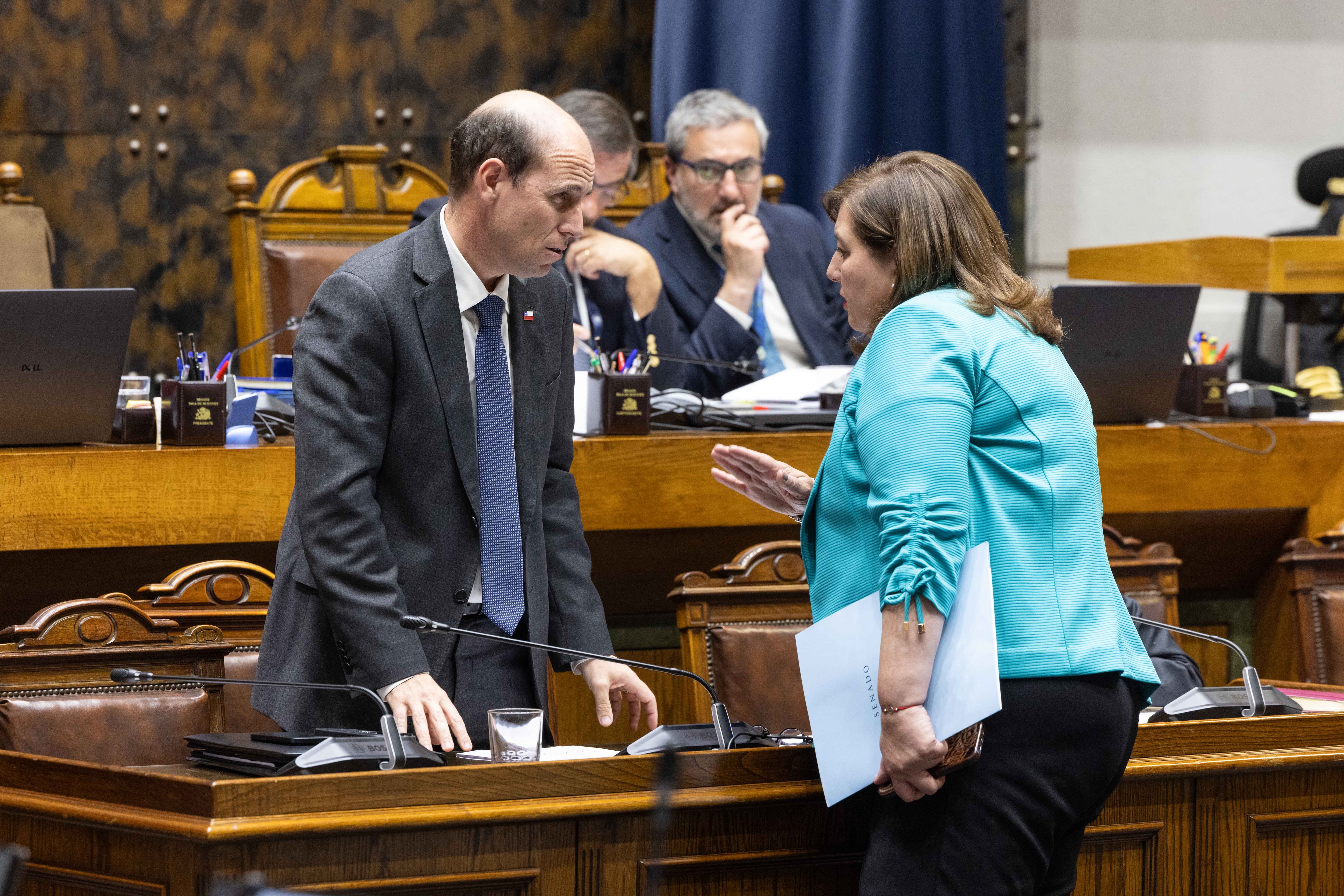 Ministro Arrau y senadora Vodanovic.
Foto: Senado.