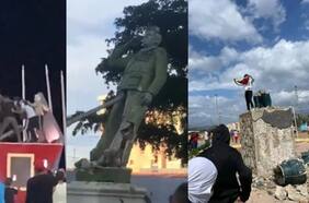 Manifestantes derrumban cinco estatuas de Hugo Chávez en Venezuela