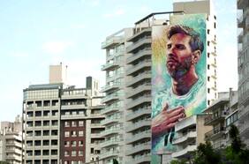 Artista pinta mural de Messi de 70 metros