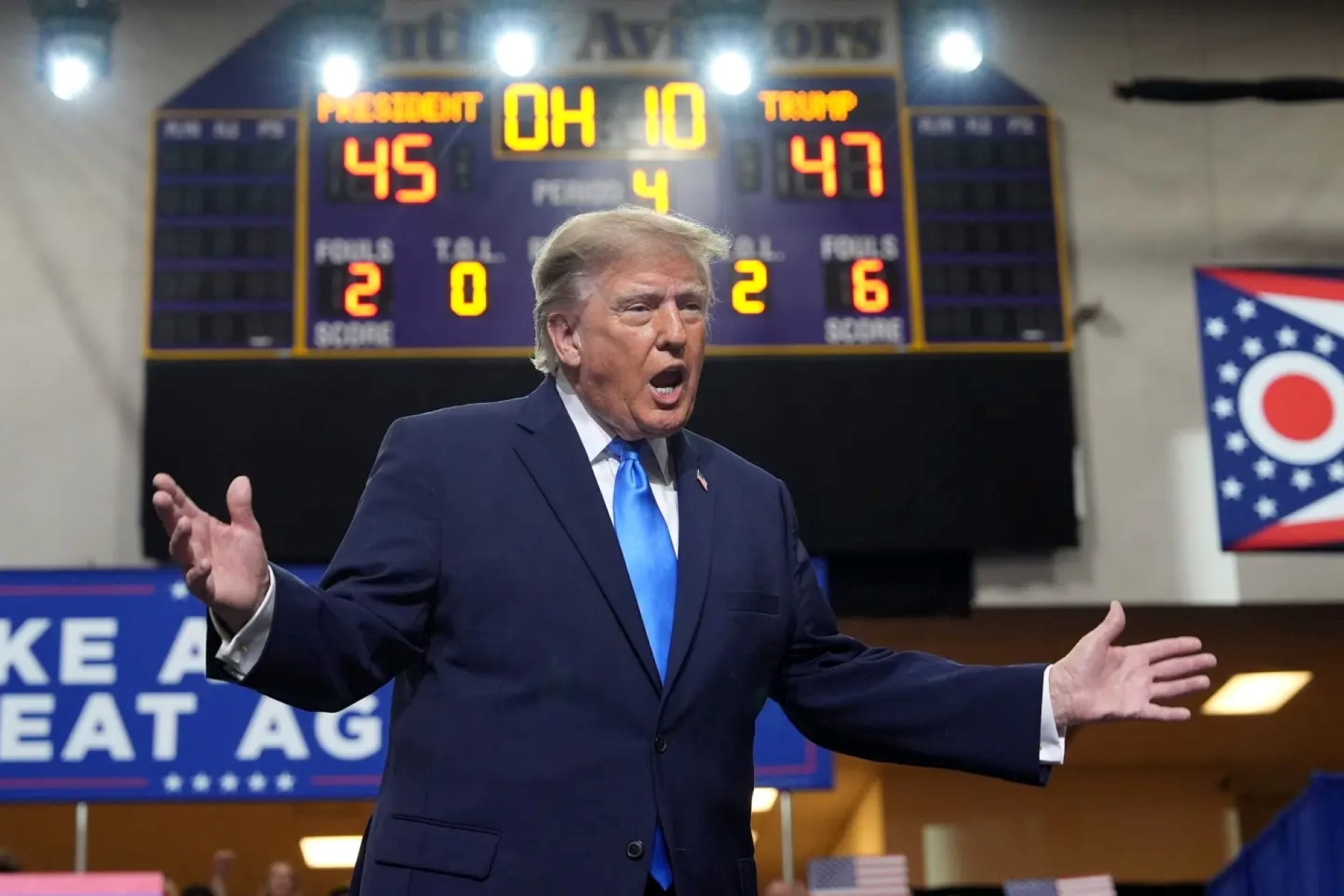 El presidente Donald Trump habla durante un evento en la escuela secundaria Butler en Vandalia, Ohio, el 3 de octubre de 2026.